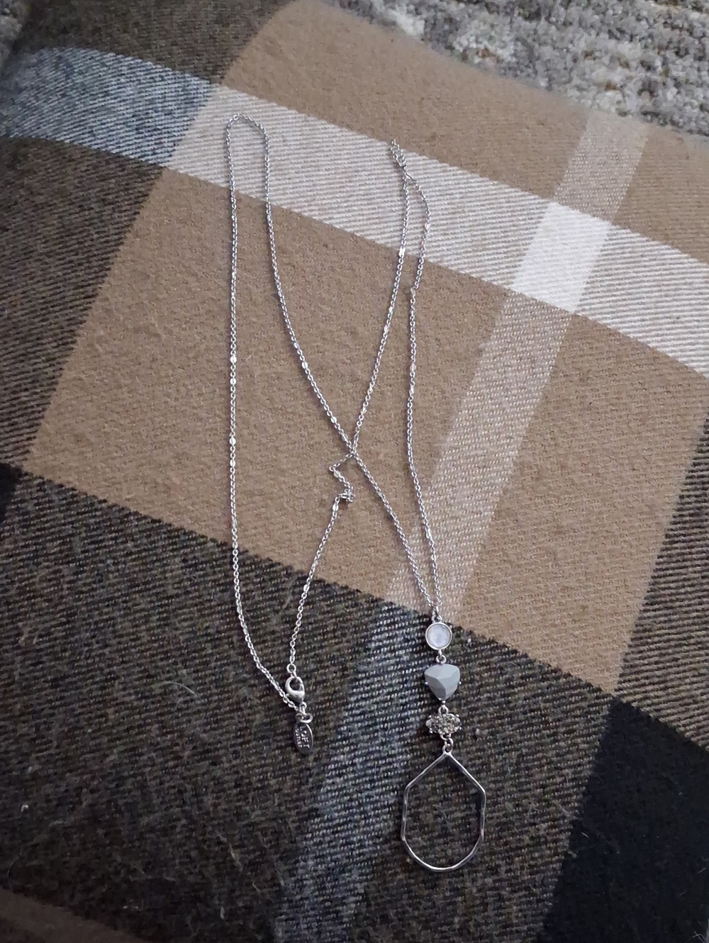 LOFT Silver-Tone Layered Pendant Necklace with Geo and Gem Accents